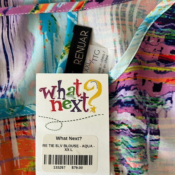 Renuar NWT Beautiful Multicolored Short Tie Sleeves Shirt Top **Size XXL**🌸🌸 - Picture 5 of 5